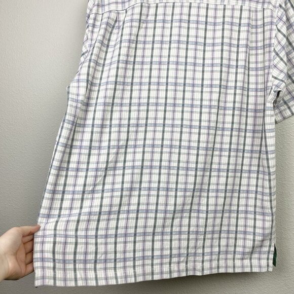 Tommy Bahama Men's Medium 100% Silk Short Sleeve Collared Shirt Plaid Cream - Picture 13 of 16